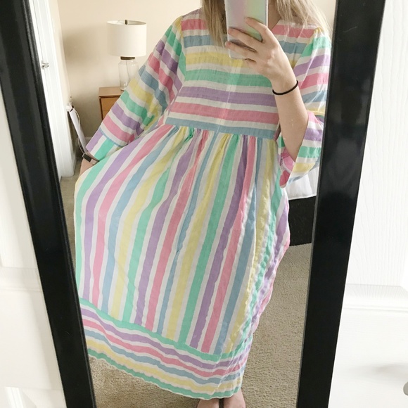 Vintage Dresses & Skirts - Leisure Life | Vintage Rainbow Cotton Dress